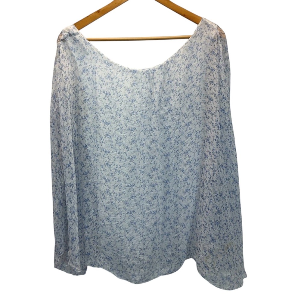 Marina Gigli Blouse Womens Small Blue Floral Silk Off Shoulder Made In Italy - Picture 11 of 11